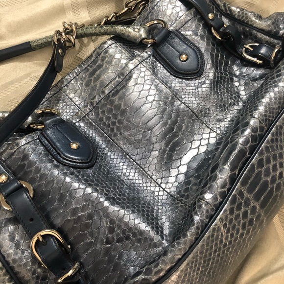 Coach Metallic Blue Python Purse - Picture 4 of 7
